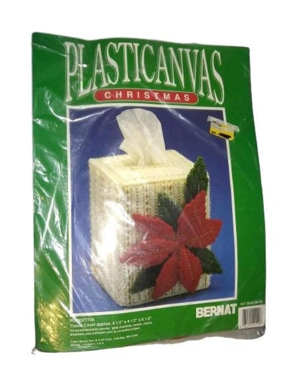 Bernat PlasticCanvas Poinsettia Tissue Box Cover Kit Christmas Retro Vintage